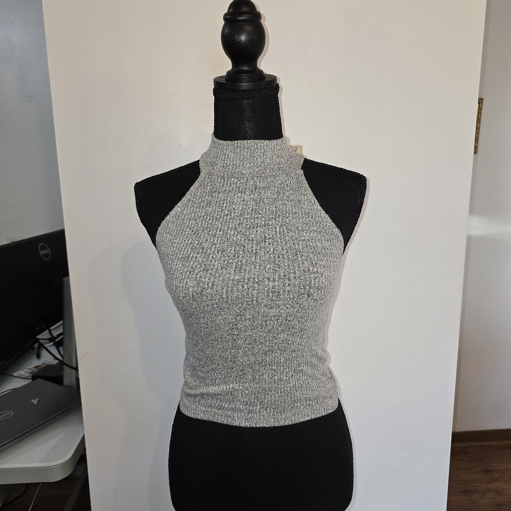 Gray Sleeveless Mock Neck Top
